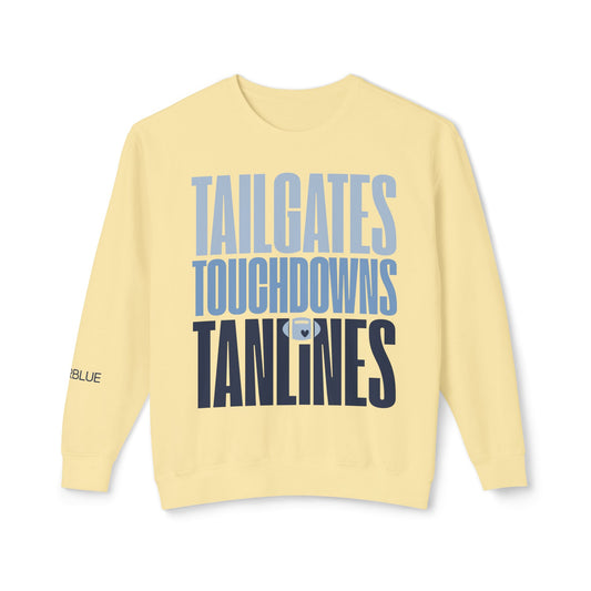 Tailgates, Touchdowns & Tanlines Crewneck – Gameday Shirt for Women – Southern Football Apparel