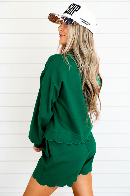Scallop Hem Two Piece Short Set – Embroidered Lounge Set