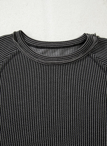 Sky Blue Corded Lantern Sleeve Top & Ruffled Mini Skirt Set