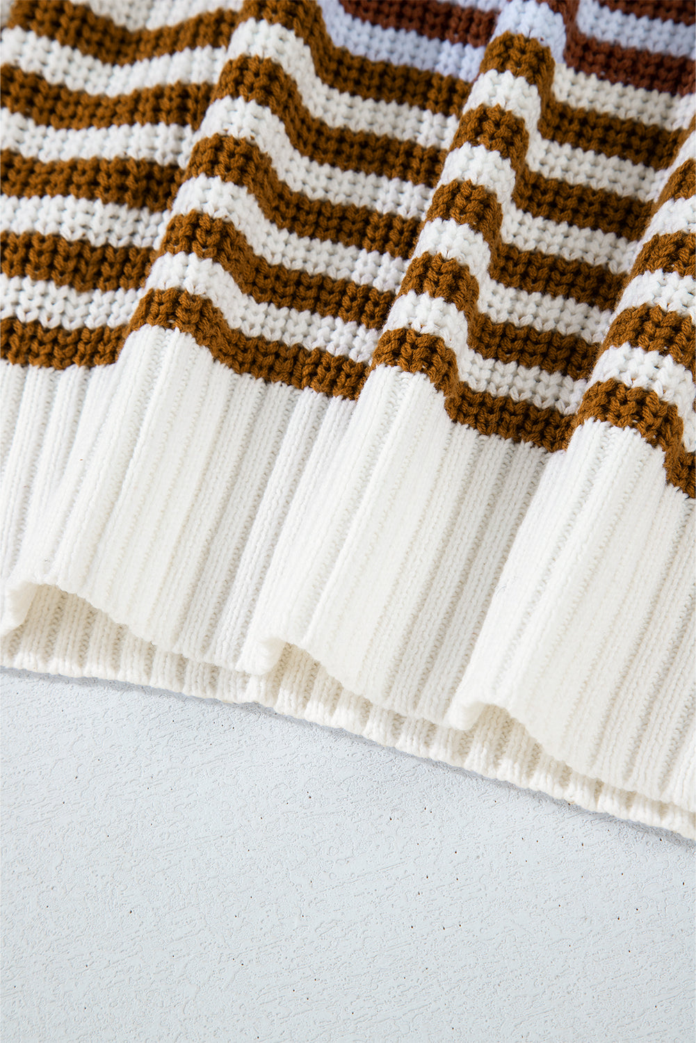 Striped Zip-Up Coastal Sweater – Khaki, Blue, & Black