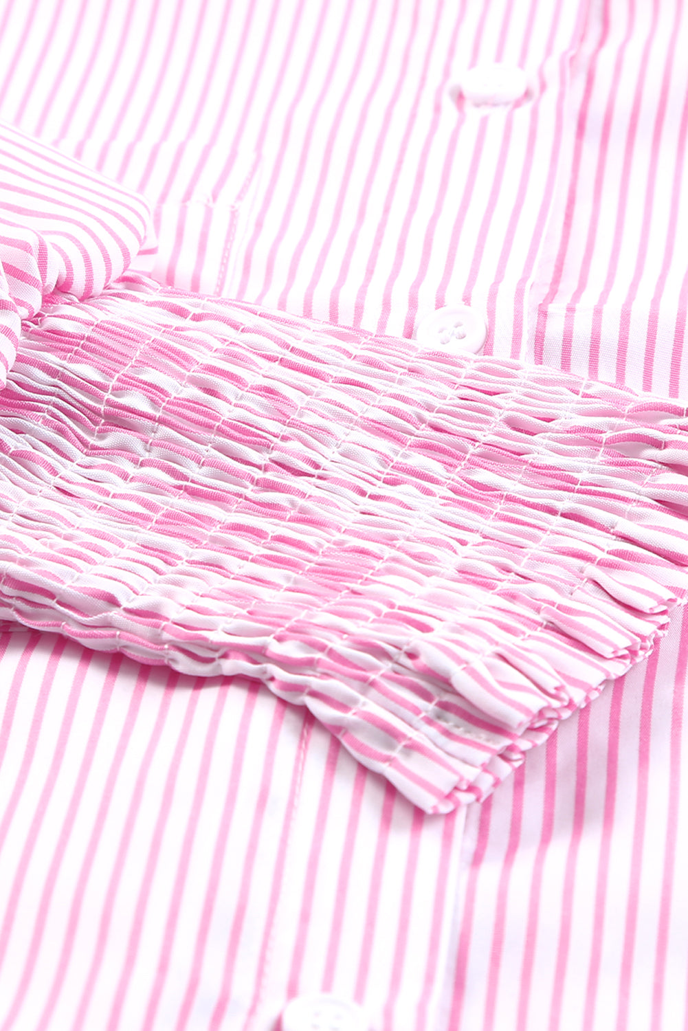 Striped Oversized Button Up Shirt – Smocked Cuff Coastal Top