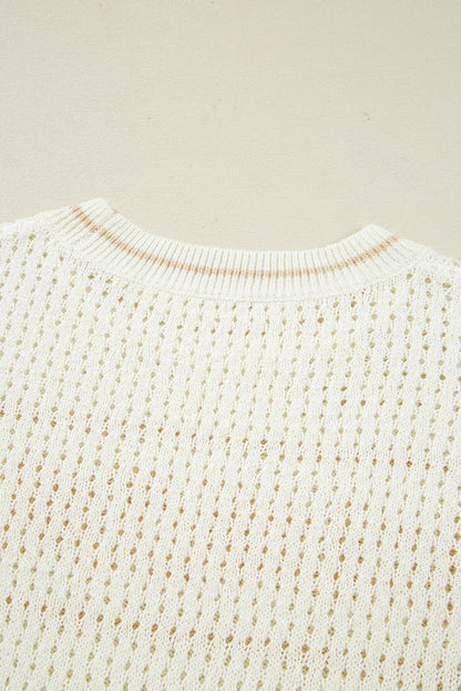 White “BEACH” Letter Cut-Out Sweater