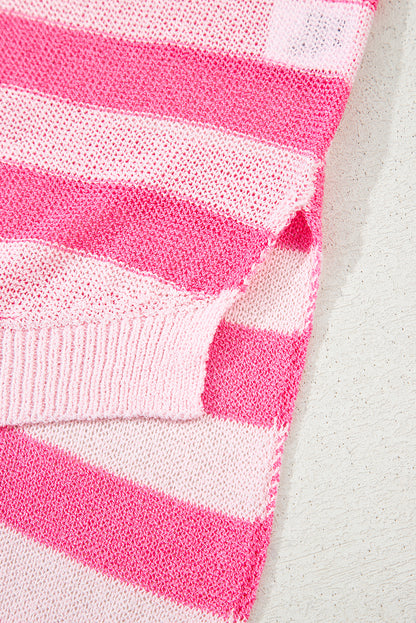 Pink Stripe Flag Knit Tank – V Neck Sleeveless Relaxed Top