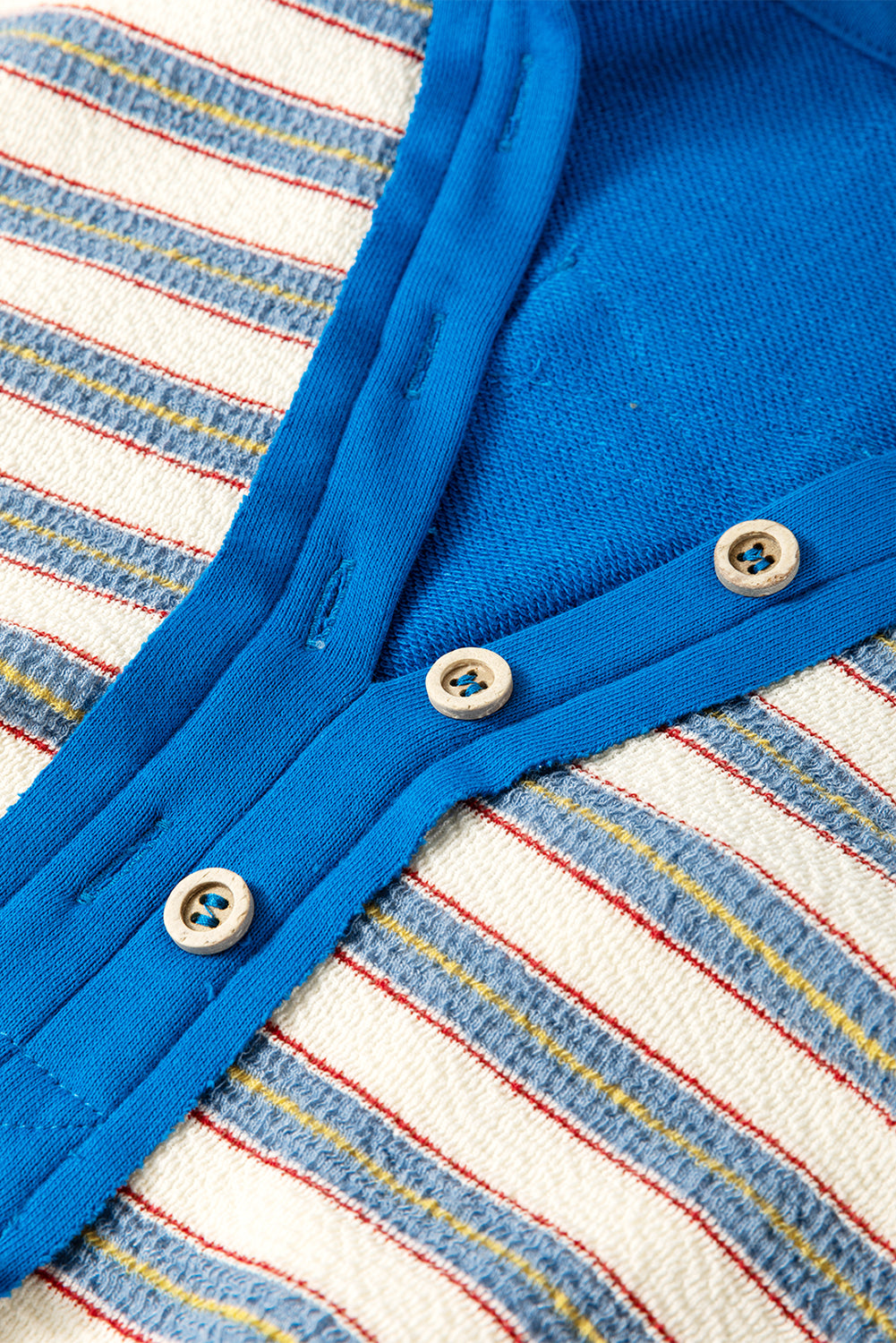 Striped Collared V-Neck Button Top