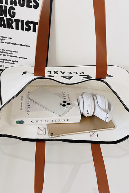 “Beach Please” Oversized Canvas Tote Bag – White Beach Bag