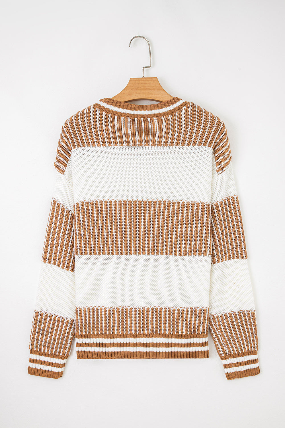 Two Tone Striped Patchwork Drop Shoulder Loose Sweater