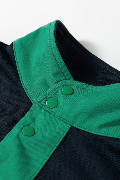 Navy Colorblock Pullover + Shorts Set 2pcs Outfit