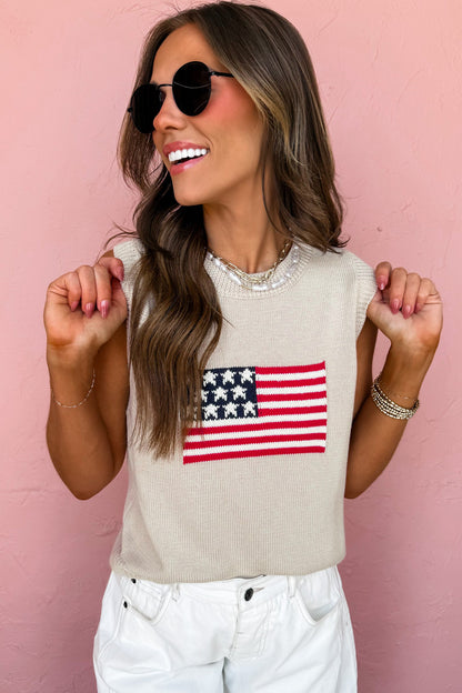Parchment American Flag Sweater Vest – Sleeveless Lightweight Knit Top
