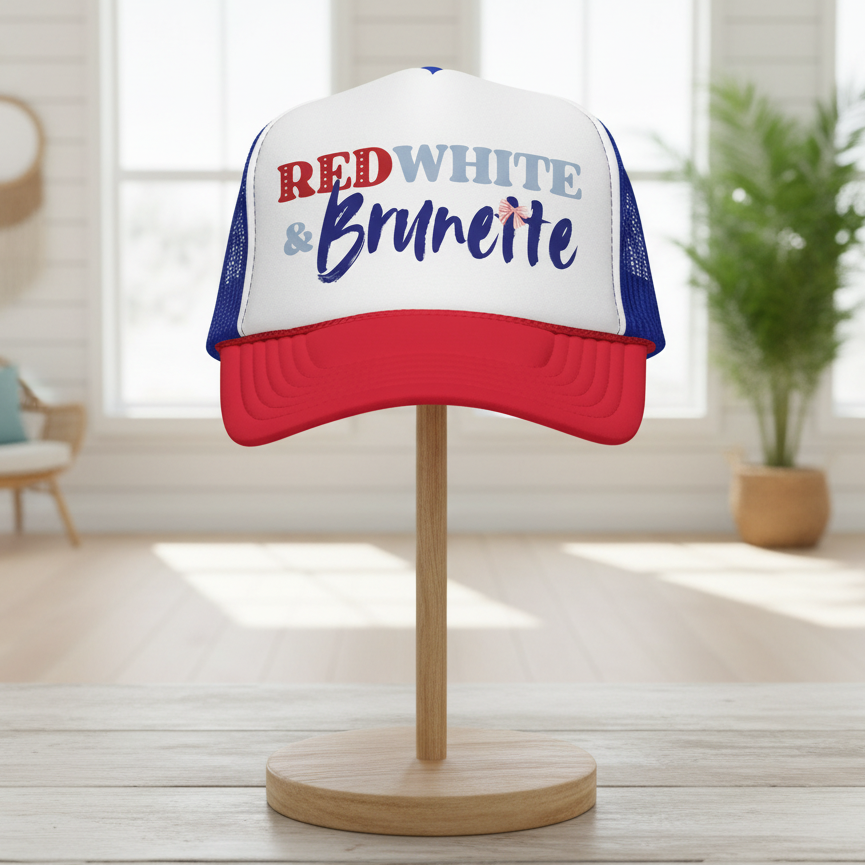 Red, White, and Brunette Foam 4th of July Trucker Hat
