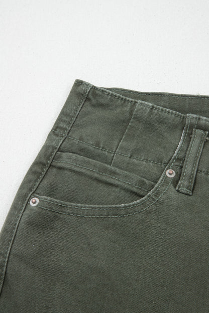 High Waist Stretch Jeans – Double Button Denim Pants
