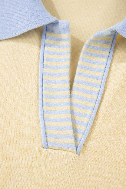 Sky Blue & Buttery Yellow Striped Polo Sweater