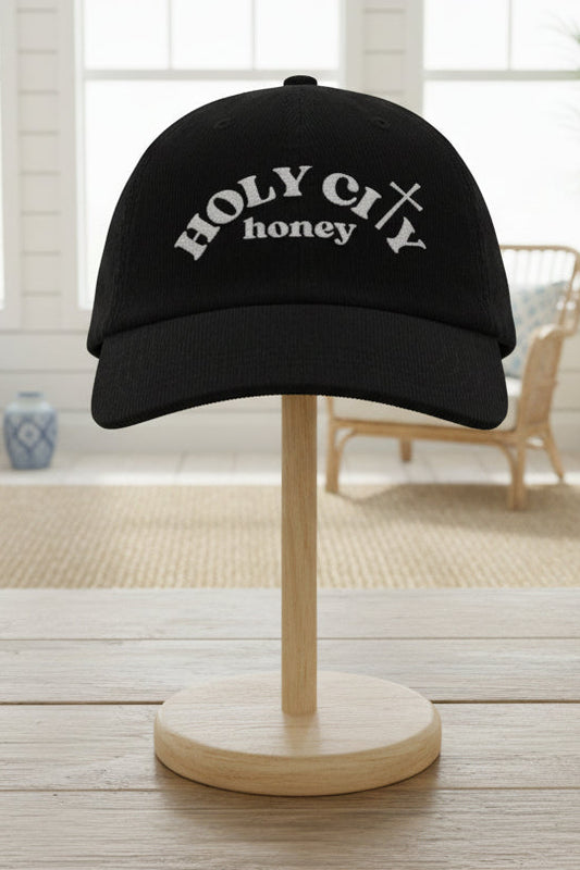Vintage Corduroy Cap - Holy City Honey Embroidered Hat for Casual Adventures