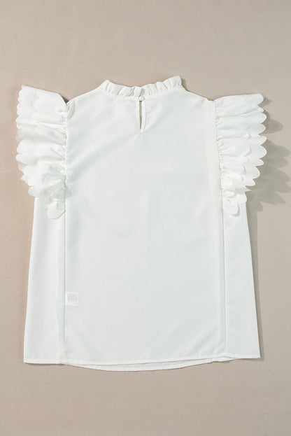 White Ruffle Sleeve Frilled Neck Blouse