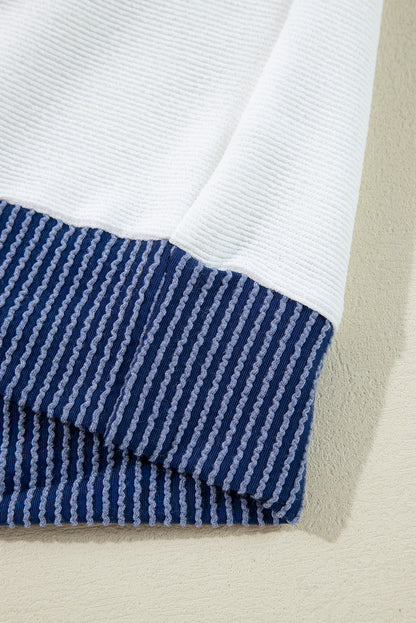 White Patchwork Hoodie with Button & Pocket