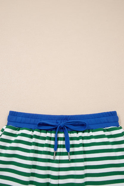 Stripe Terry Two Piece Short Set – Drop Shoulder Lounge Set