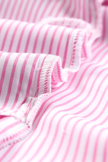 Striped Oversized Button Up Shirt – Smocked Cuff Coastal Top