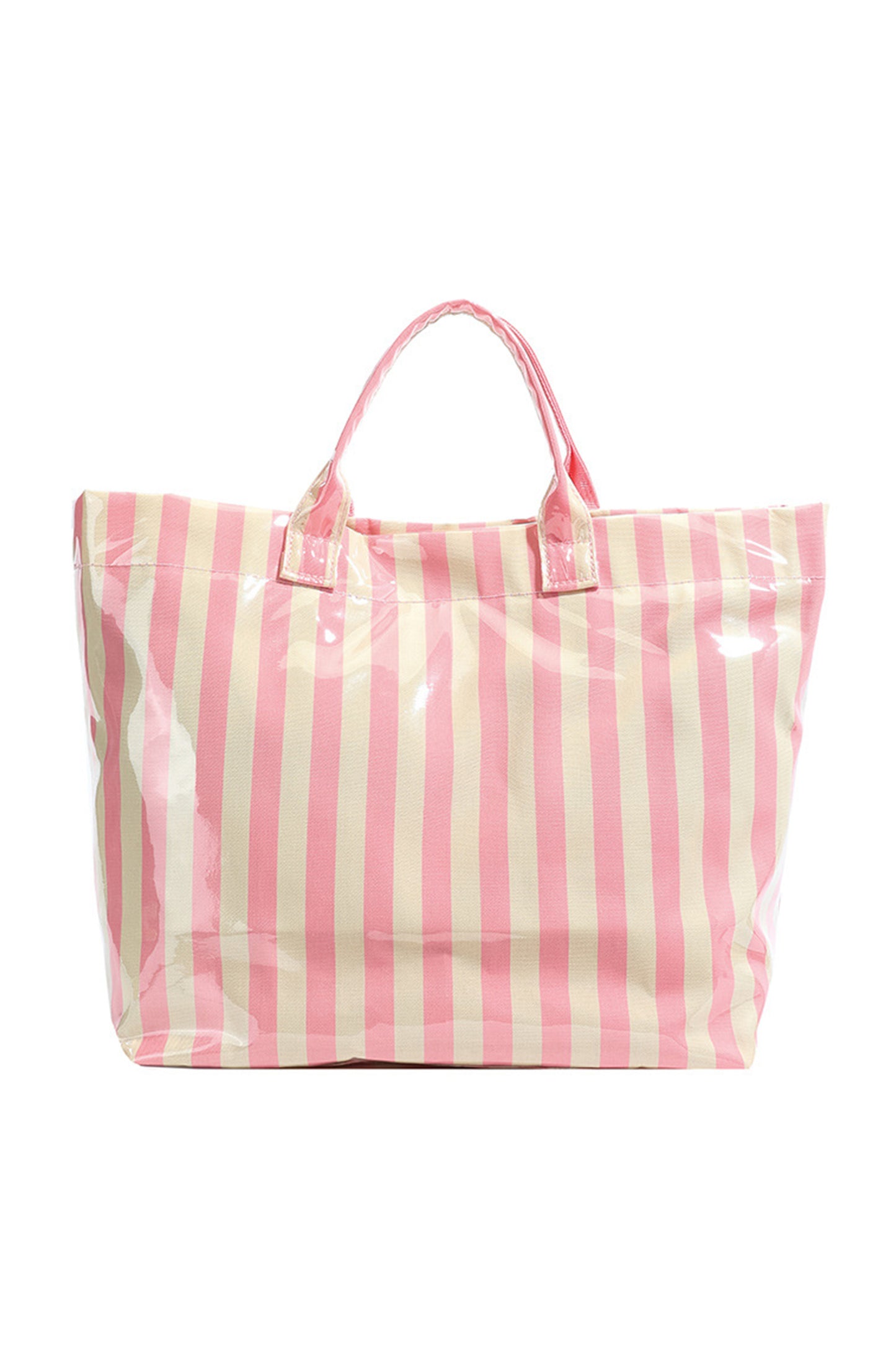 Yellow Cream Striped Waterproof Tote – Oversized Coastal Carryall Bag