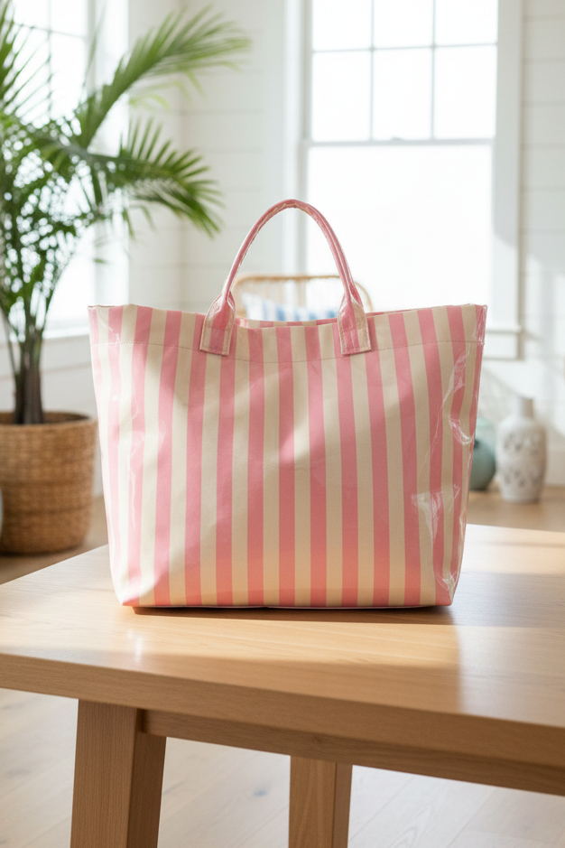 Striped Waterproof Tote – Oversized Coastal Carryall Bag
