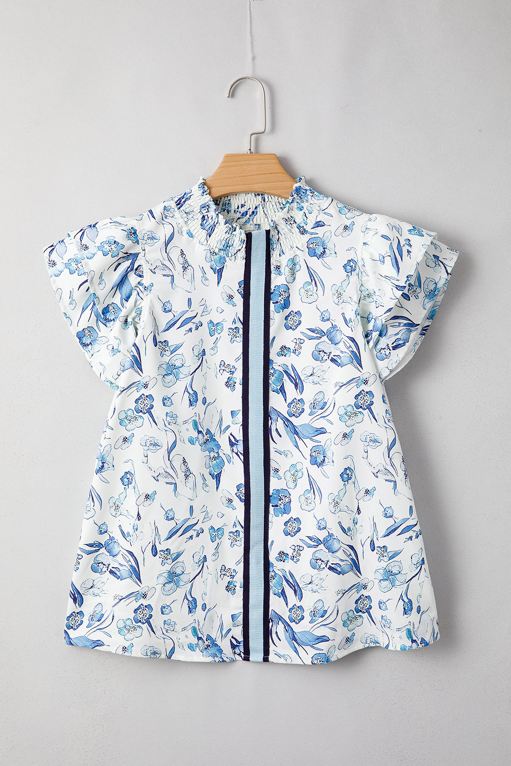 Sky Blue Floral Ruffle Blouse – Coastal Country Statement Top