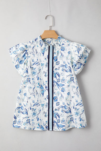Sky Blue Floral Ruffle Blouse – Coastal Country Statement Top