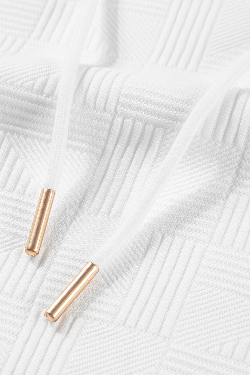 White Textured Two Piece Short Set – Drawstring Hoodie Lounge Outfit