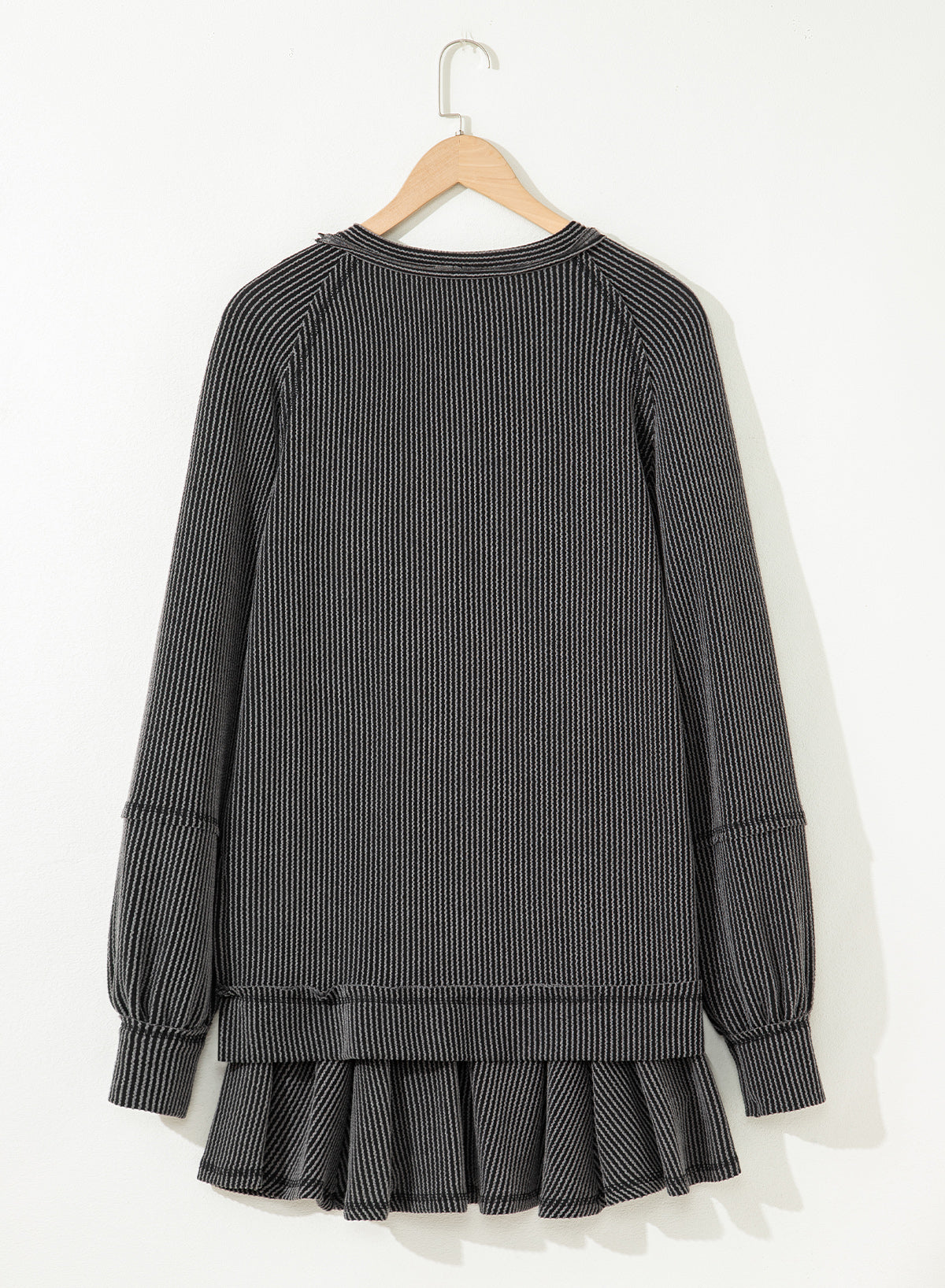 Sky Blue Corded Lantern Sleeve Top & Ruffled Mini Skirt Set