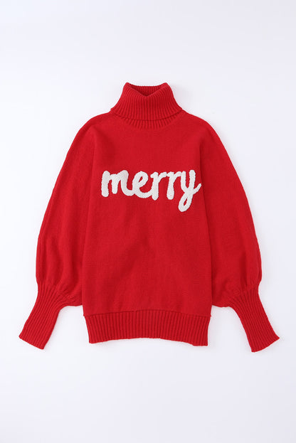 High Neck “Merry Christmas” Turtleneck Sweater – Timeless Holiday Cozy