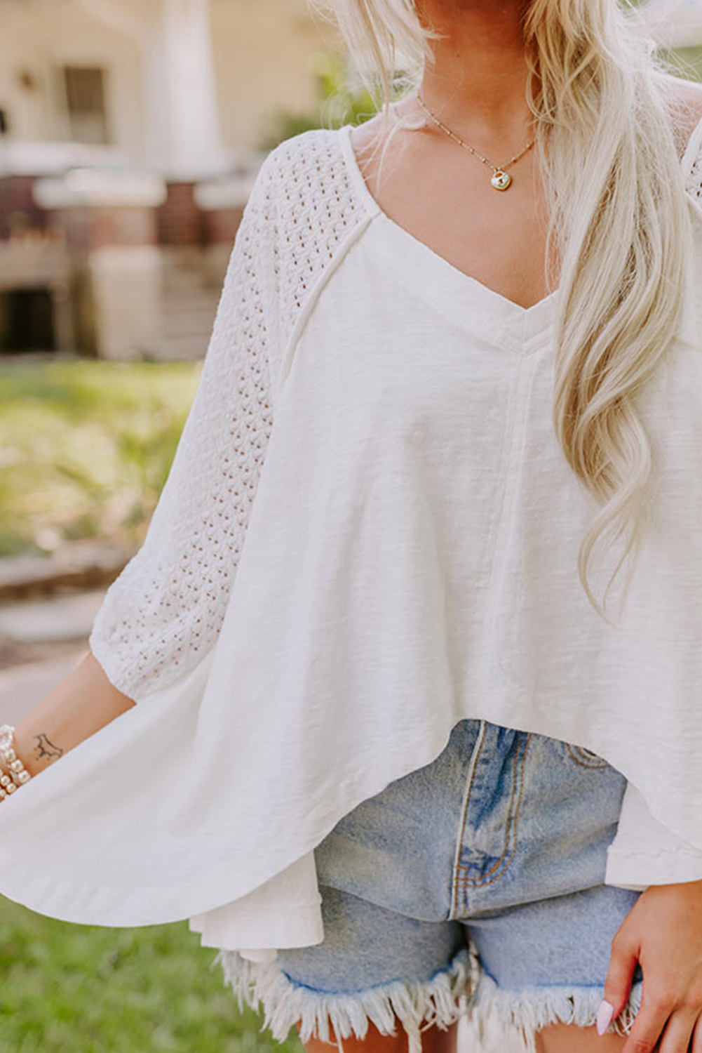 White V-Neck High-Low Oversized Top