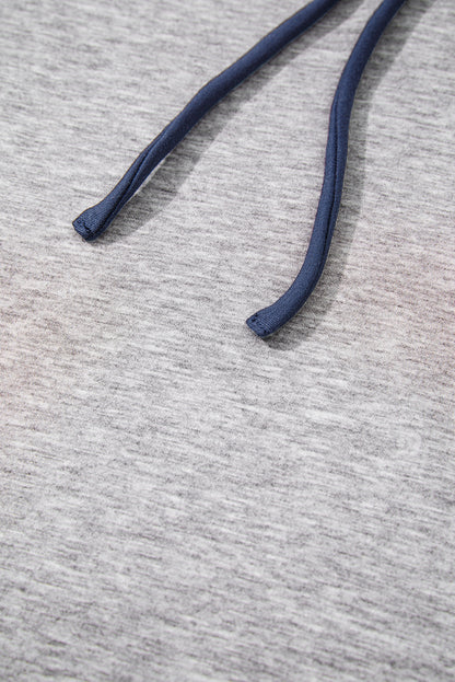 Light Grey Colorblock Hoodie – Patchwork Drawstring Pullover