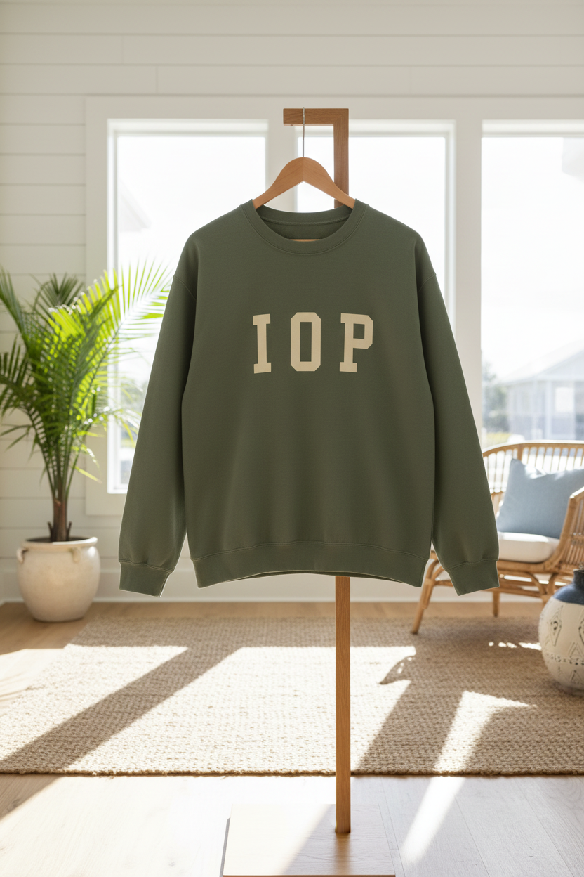 Coastal Collegiate Comfort: The Softstyle IOP Crewneck