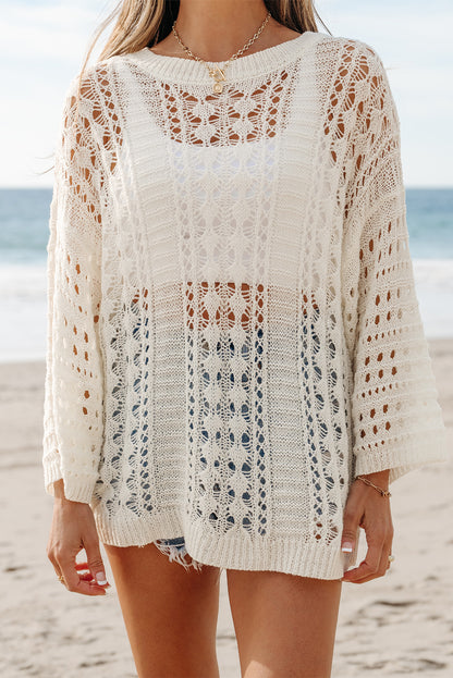 White Hollow-Out Bracelet Sleeve Sweater