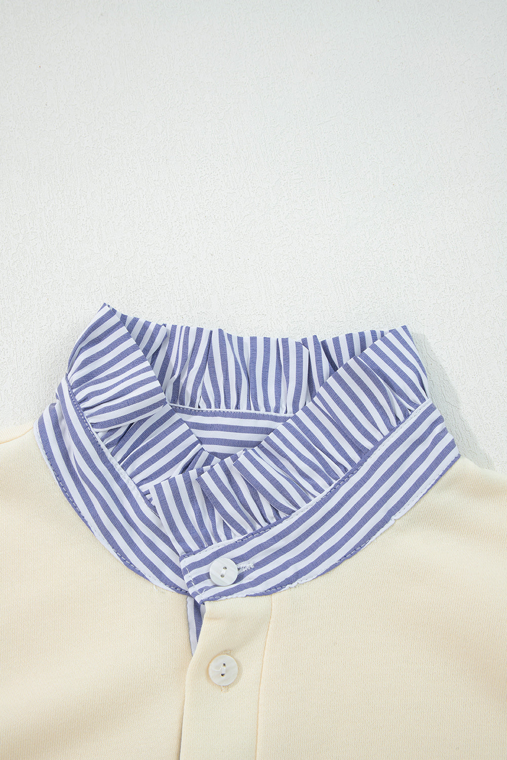 White Striped Collar Ruffle Sweatshirt