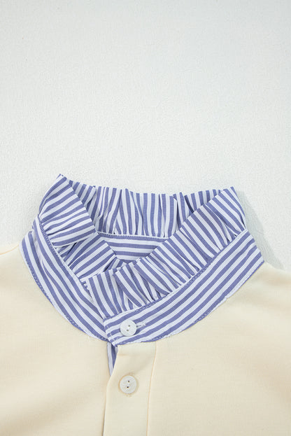 White Striped Collar Ruffle Sweatshirt