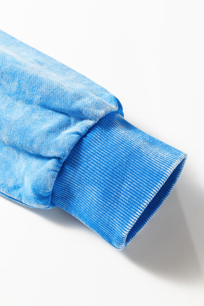 Blue Mineral Wash Sweatshirt – Drop Shoulder Raw Seam Pullover