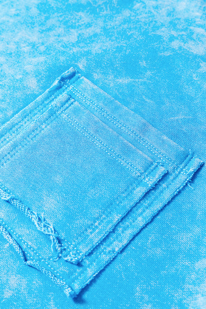 Blue Mineral Wash Sweatshirt – Drop Shoulder Raw Seam Pullover