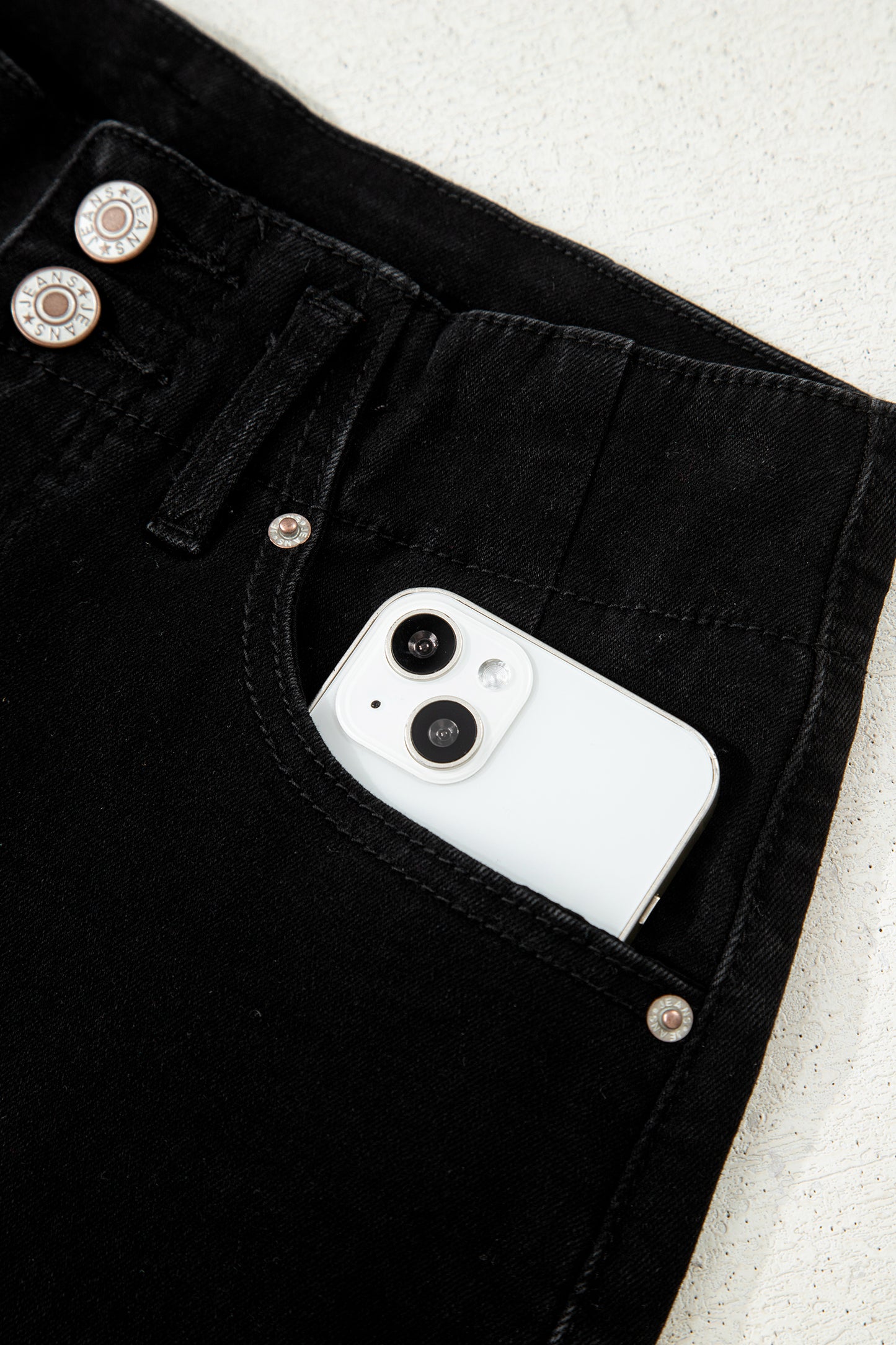 High Waist Stretch Jeans – Double Button Denim Pants