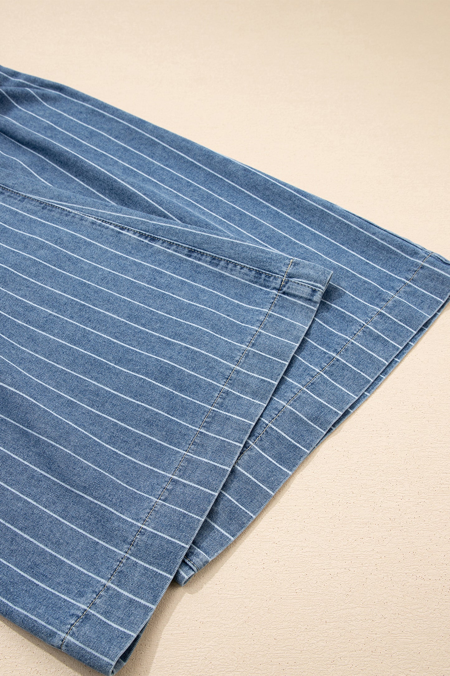 Sky Blue Stripe Wide Leg Bohemian Jeans – Drawstring Waist Striped Denim Pants