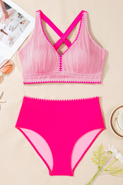 Colorblock High Waist Bikini – Adjustable V Neck Swim Set