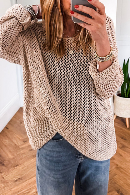 Boho Hollow-Out Sweater – Sand & Black