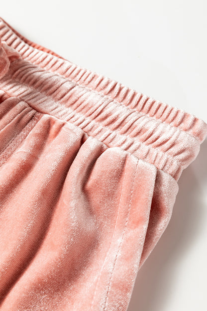 Peach Blossom Velvet Two Piece Pant Set – Zip Hoodie Wide Leg Lounge Set