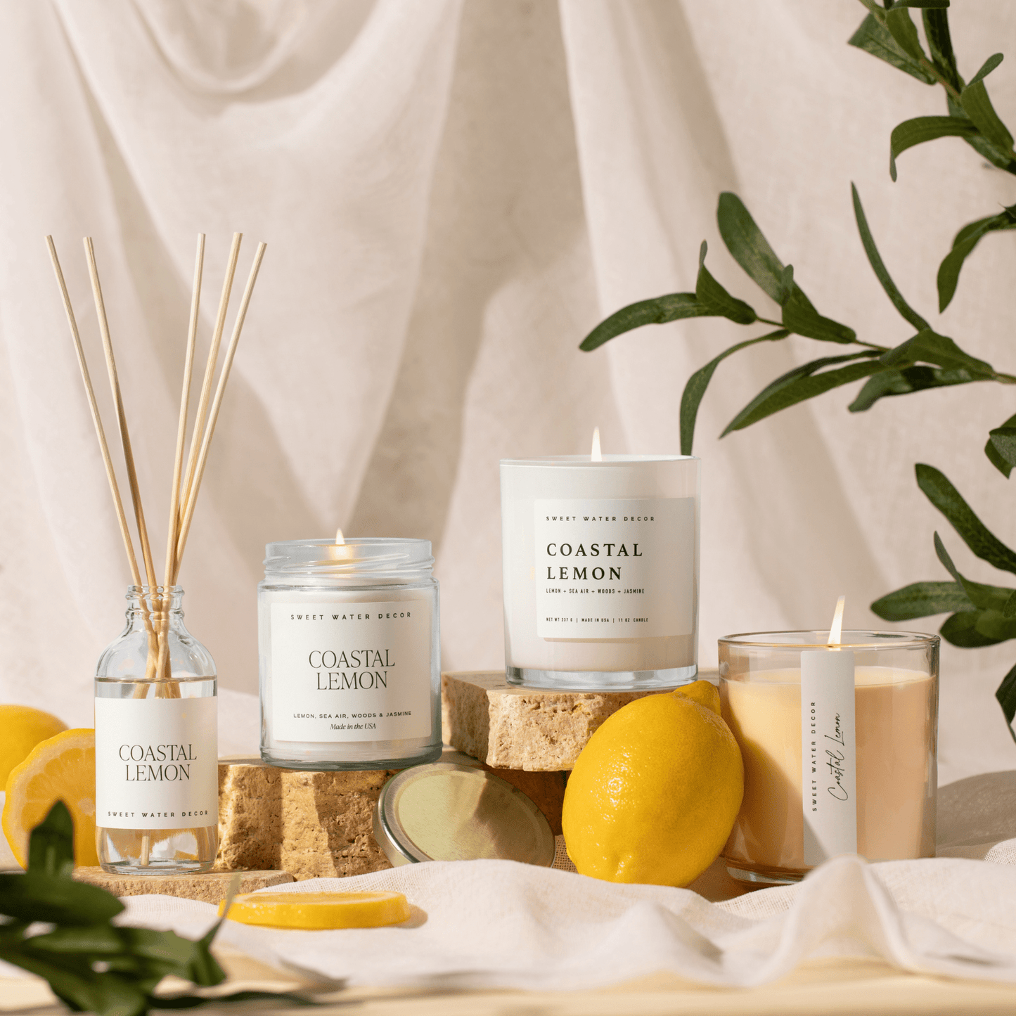 Coastal Lemon Soy Candle - Tinted Glass Jar - 12 oz