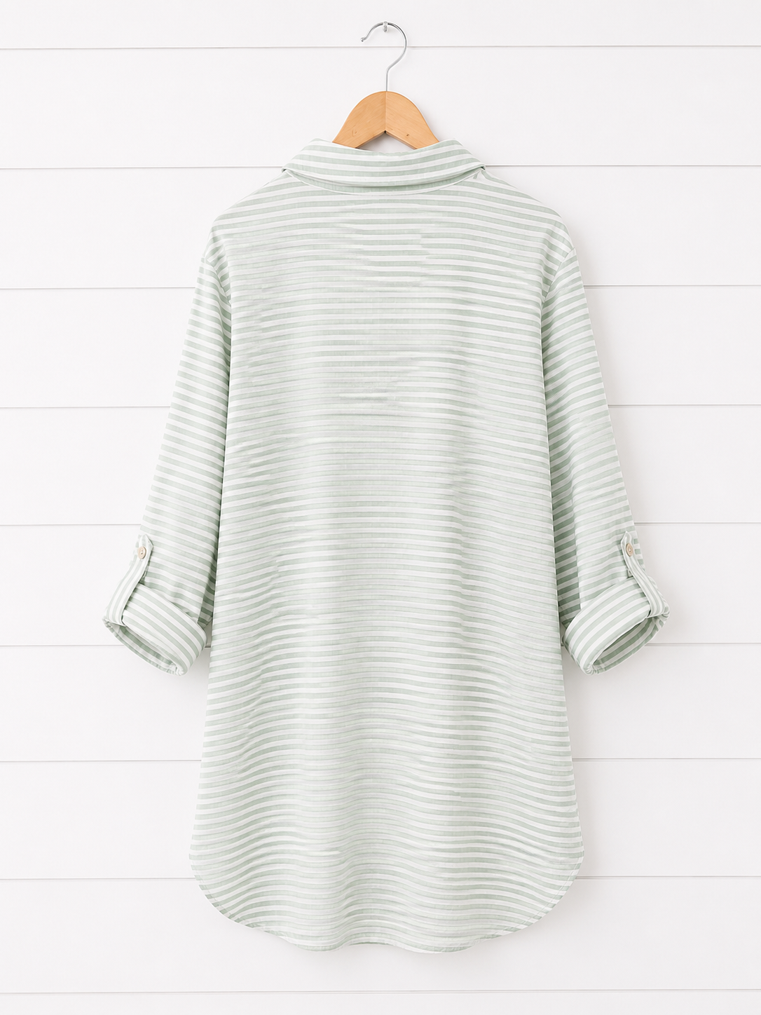 White Stripe Beach Cover Up Shirt – Collared Long Sleeve Button Down