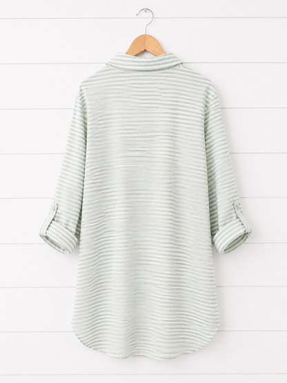 White Stripe Beach Cover Up Shirt – Collared Long Sleeve Button Down