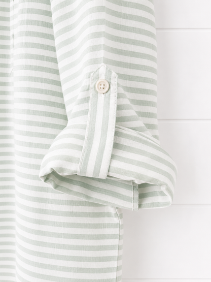 White Stripe Beach Cover Up Shirt – Collared Long Sleeve Button Down