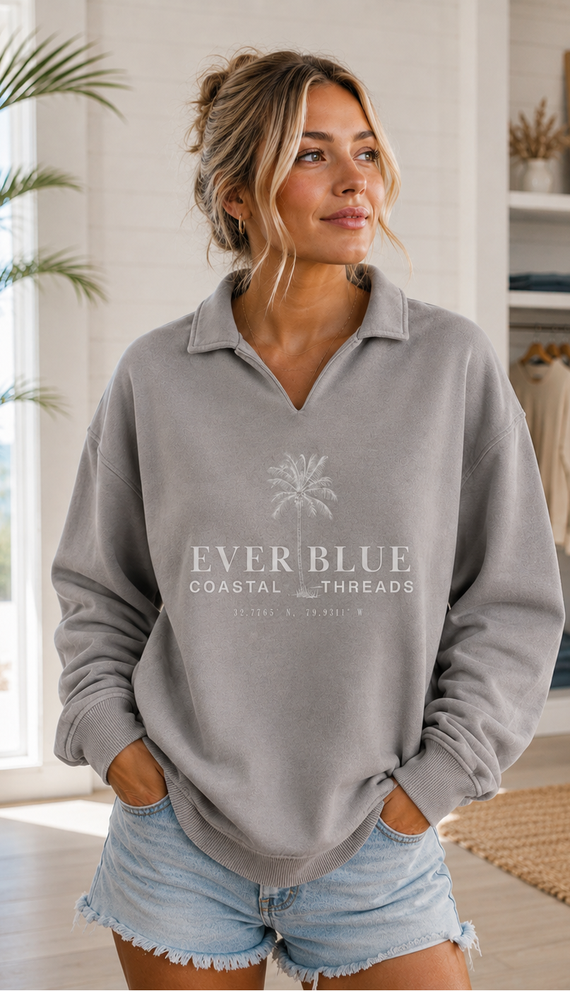 Everblue Surfboard Collared Sweatshirt - Palms