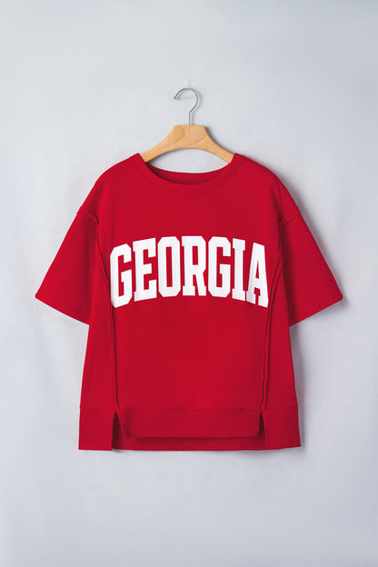 Georgia Gameday Letter Tee – Racing Red Drop Shoulder Graphic Top
