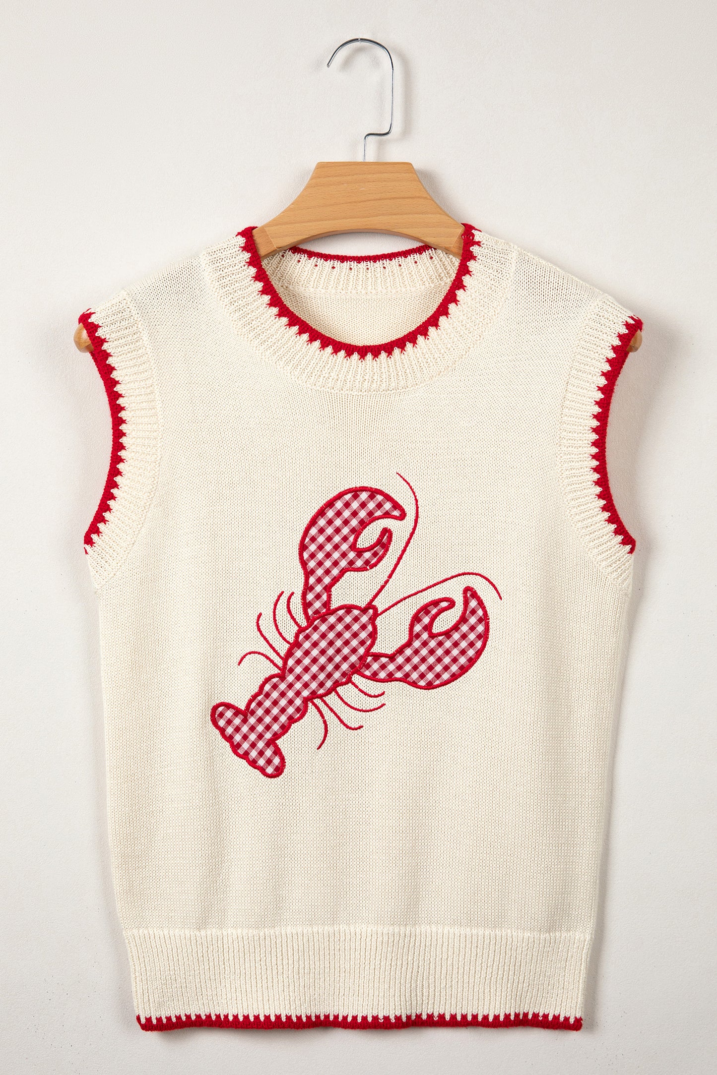 Lobster Sweater Vest – Gingham Embroidered Sleeveless Knit Top