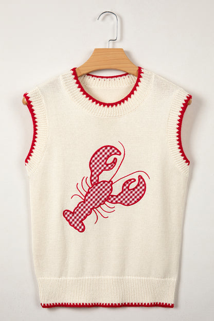 Lobster Sweater Vest – Gingham Embroidered Sleeveless Knit Top