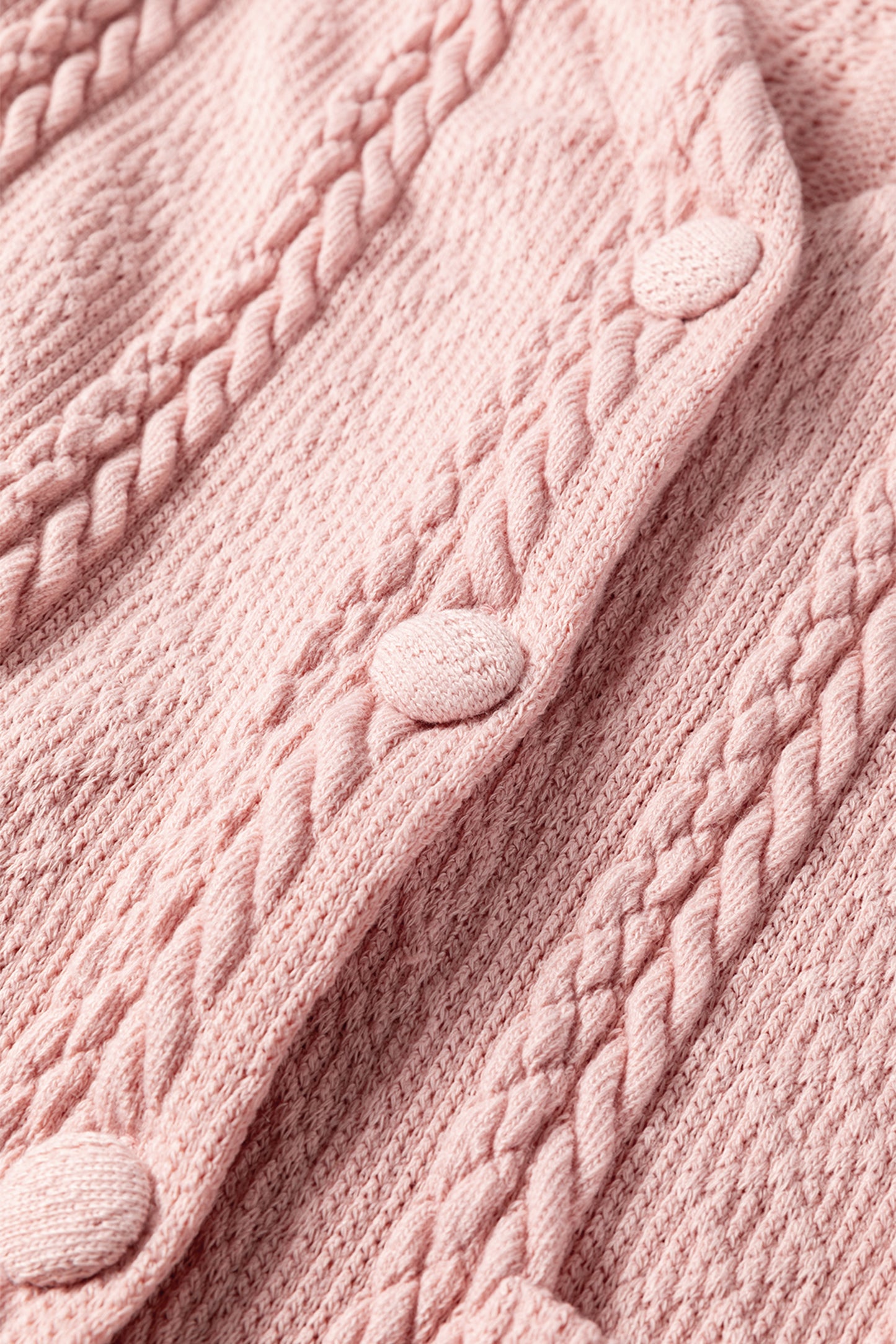 Gossamer Pink Button Cardigan Two Piece Short Set – Cable Knit Lounge Set