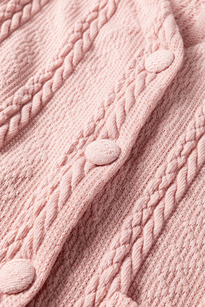 Gossamer Pink Button Cardigan Two Piece Short Set – Cable Knit Lounge Set